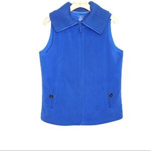 LANDS' END Full Zip Fleece Sweater Vest in Dark Sky Blue Size Medium = 10 / 12